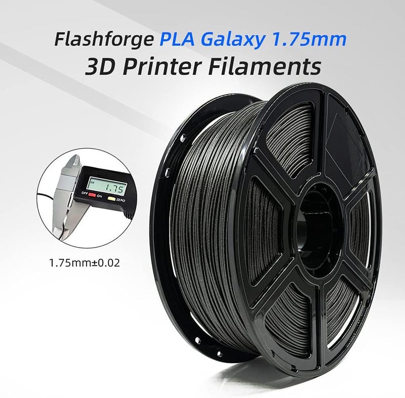 FLASHFORGE PLA Filament 1.75mm Galaxy Matte Black, 3D Printer Filament with Silver Glitter 1kg (2.2lbs) Spool, Dimensional Accuracy +/- 0.02mm, Shimmering 3D Printing Filament for Unique Finish - Image 2